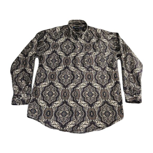 Architect Shirt Mens Sz. M button down long sleeve Geometric browns blues - Picture 1 of 9